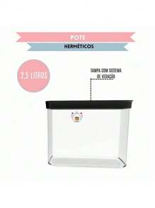 Conjunto Com 3 Potes Herméticos Cozinha 2,5 Litros  Kit Com 3 potes Hermeticos 2500ml Porta Mantimentos para grãos arroz ração Resistente