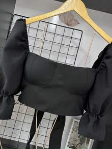 Tailored Cropped Top With Padded Cups And Princess Sleeves - Black - View 2