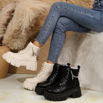 Women's Thick Platform Knight Boots, Ankle Boots, And Short Boots  With Sweater