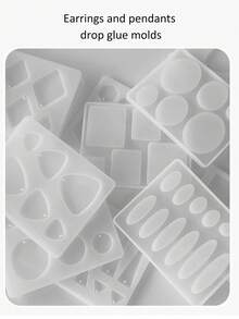 几何树脂铸造珠宝模具，树脂珠宝模具，环氧树脂硅胶模具，珠宝DIY吊坠模具，耳环，项链珠宝生产 - 白色 - 查看 5