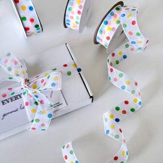 22M Colorful Polka Dot Ribbon, Cute Fresh Rainbow Style, Birthday Cake Box Gift Wrapping Ribbon, Bowknot, Dot Organza Tape Valentine Day