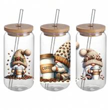 Bộ 4 miếng dán cốc nhựa tự dính UV DTF dành cho người yêu cà phê, miếng dán pha lê 3D chống thấm nước và chống trầy xước cho cốc và chai - Miếng dán chất lượng cao (4,3"X9,4") - Nhiều màu - Xem 4