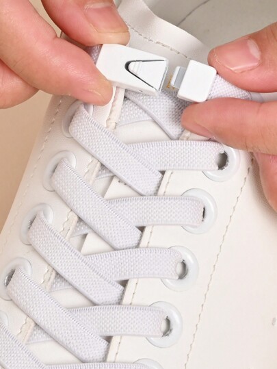 1pair Elastic No Tie Shoelaces With Switch Buckle, White Color, Suitable For Sneakers, Training Shoes And Casual Shoes,White Shoes,Basketball Shoes