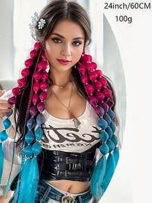 Extensiones de cabello con trenzas de colores con liga, piezas de cabello sintético trenzado de colores para accesorios de cabello trenzado, cabello ondulado postizo para mujeres y niñas para vestirse de fiesta, destacados - Multicolor - Ver 7