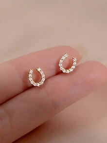 1 对时尚奢华 S925 纯银 14K 镀金密镶水晶马蹄形 U 形耳钉女士珠宝适合日常佩戴，也是精美礼品的首选 - 彩色 - 查看 1