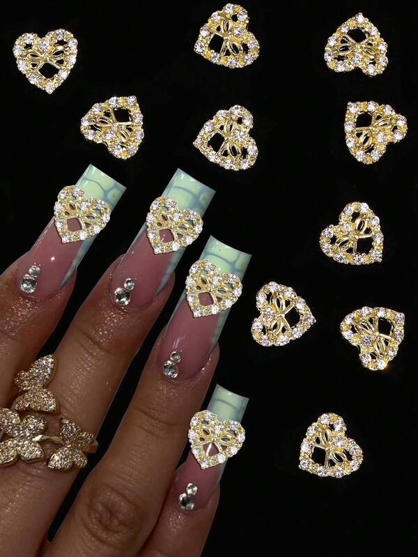 10 Glamorous Luxury Diamond Love Nail Accessories Nail Accessories Alloy Bottom Breeze Suitable For Ladies And Girls Nail Art Use Three-Dimensional Arts And Crafts Love With Drill Three-Dimensional Nail Pendant Everyday Nail Decoration For Shining Accessories