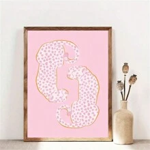 1 件帆布海报艺术印刷品 - 粉色和橙色豹纹动物印花 - 艺术装饰经典现代风格 - 墨水中号 - 无框壁挂装饰，适用于客厅、卧室、家庭办公室、室内和室外使用 - 彩色 - 查看 10