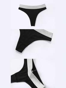 4pcs/Set Women's Stretch Modal Thongs With Solid Color Letters, Comfortable And Breathable Low Waist Sports Triangle Briefs, Simple Fashion Seamless Elastic Basic Thong Panties, Soft And Comfortable Quick-Drying Casual Home Briefs