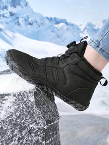 Botas de neve para casais no inverno, forro macio e quente, calçados de inverno antiderrapantes de cano alto - preto - Ver 7