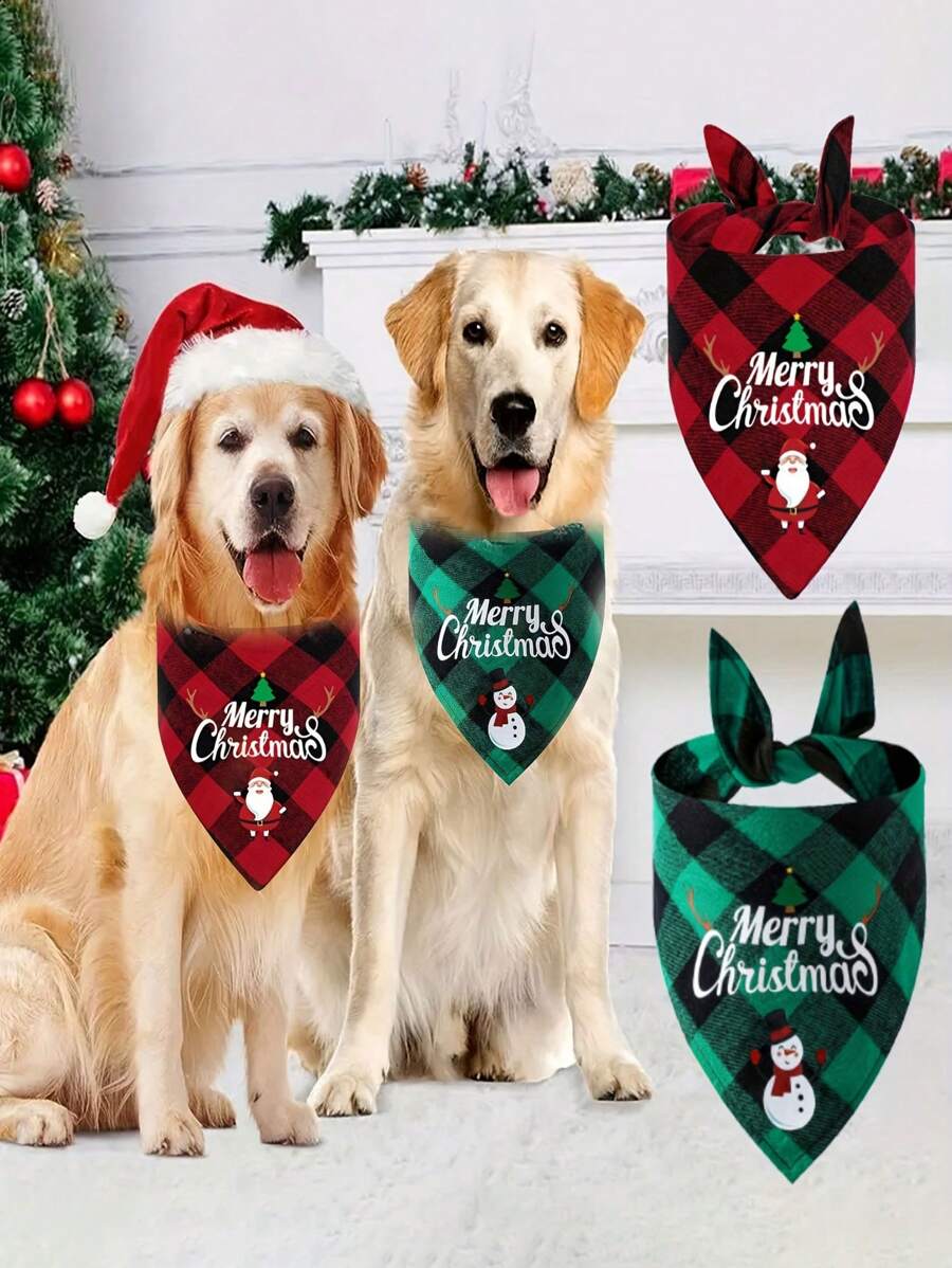 Khăn choàng hình tam giác Giáng sinh cho thú cưng, khăn yếm/khăn tay in chữ hình ông già Noel và dành cho chó nhỏ, vừa và lớn