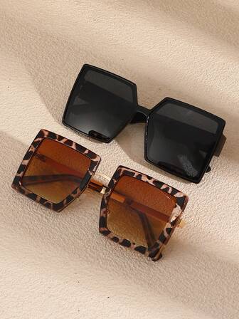 2pcs Women Square Oversized Classy Aesthetic Delicate Fashion Glasses Combination For Rave Party Street-Photography Accessories Beach Accessories For Women Glasses Shades Beach Accessories For Women Glasses Shades