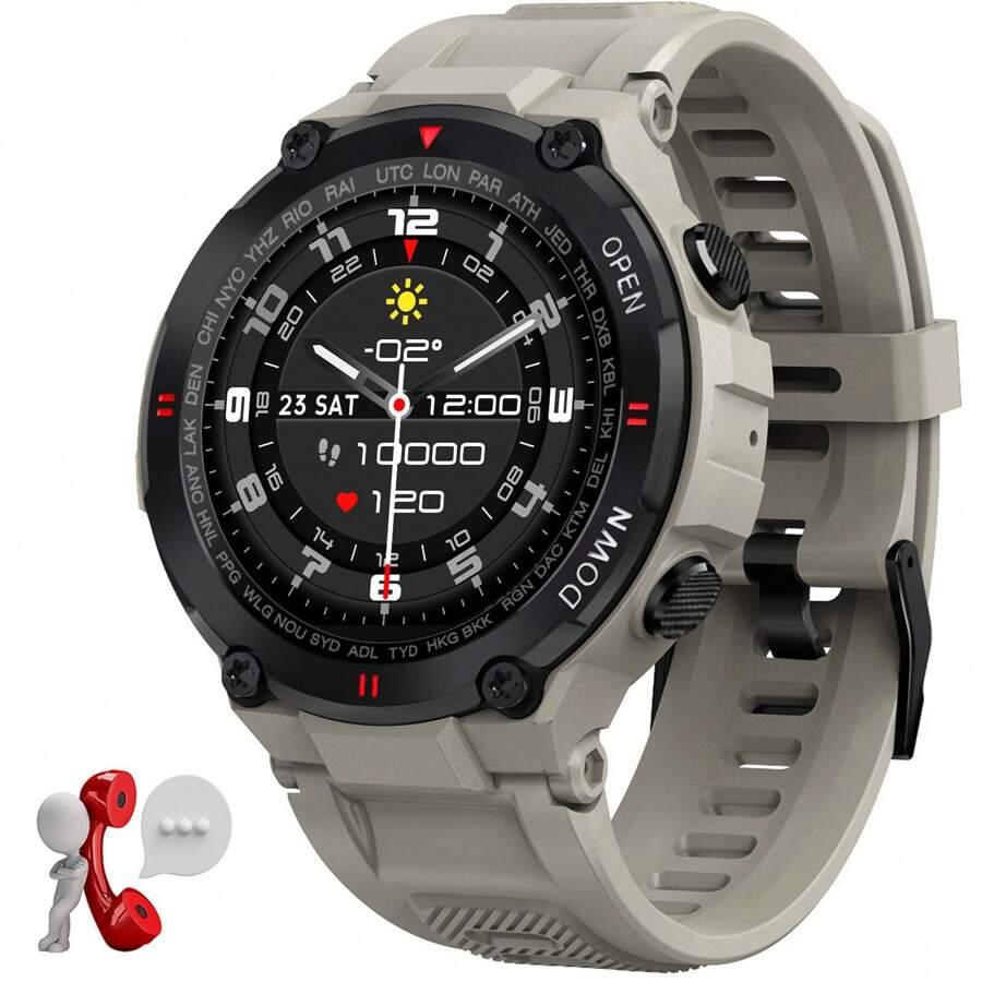 EIGIIS Outdoor Smartwatch For Men Women With IP67 Waterproof 400mAh Big Battery Pedometer Wireless Call Message Notification Find Phone Distance Tracking For Android IOS, Perfect Gift For Boyfriend, Suitable For Outdoor Enthusiasts - 銀灰 - 查看 1