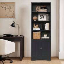 71" Tall Bookcase With Adjustable Shelves, 6-Shelf Bookcase And Bookshelves With Doors, Floor Standing Display Storage Shelves - 黑色 - 查看 3