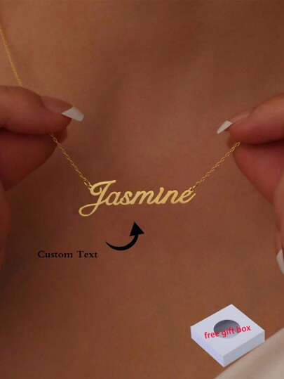 Fashion Custom Name Necklace Stainless Steel Personalized Nameplate Choker Necklaces For Women Girl Daily Wearing Jewelry Stylish, Fall Fashion, Casual, Vintage, Old Money, Contracted, Simple Custom, Personalized, Unique Ideal Gifts For Her Girlfriend, Mom, Family, Friends, Daughter, Her, Grandparents For Anniversaries, For Birthdays, For Prom, For Mother's Day, For Valentine's Day, School Supplies, Back To School, For Office, Middle School Students, Customized Fashion Word Necklaces, Look Glamour,Jewelry & Watches,Chic Autumn, Utilitarian Chic