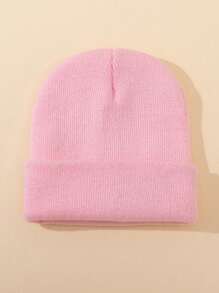1 件男女通用户外保暖纯色针织帽，适合日常秋季穿着 - 粉色 - 查看 2