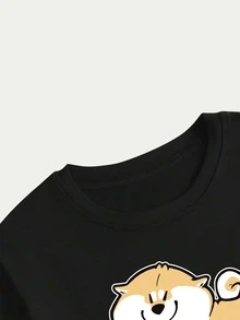 Cute Dog T-Shirt Casual Printed Blouse Fashion Premium Cotton Unisex - 黑色 - 查看 5