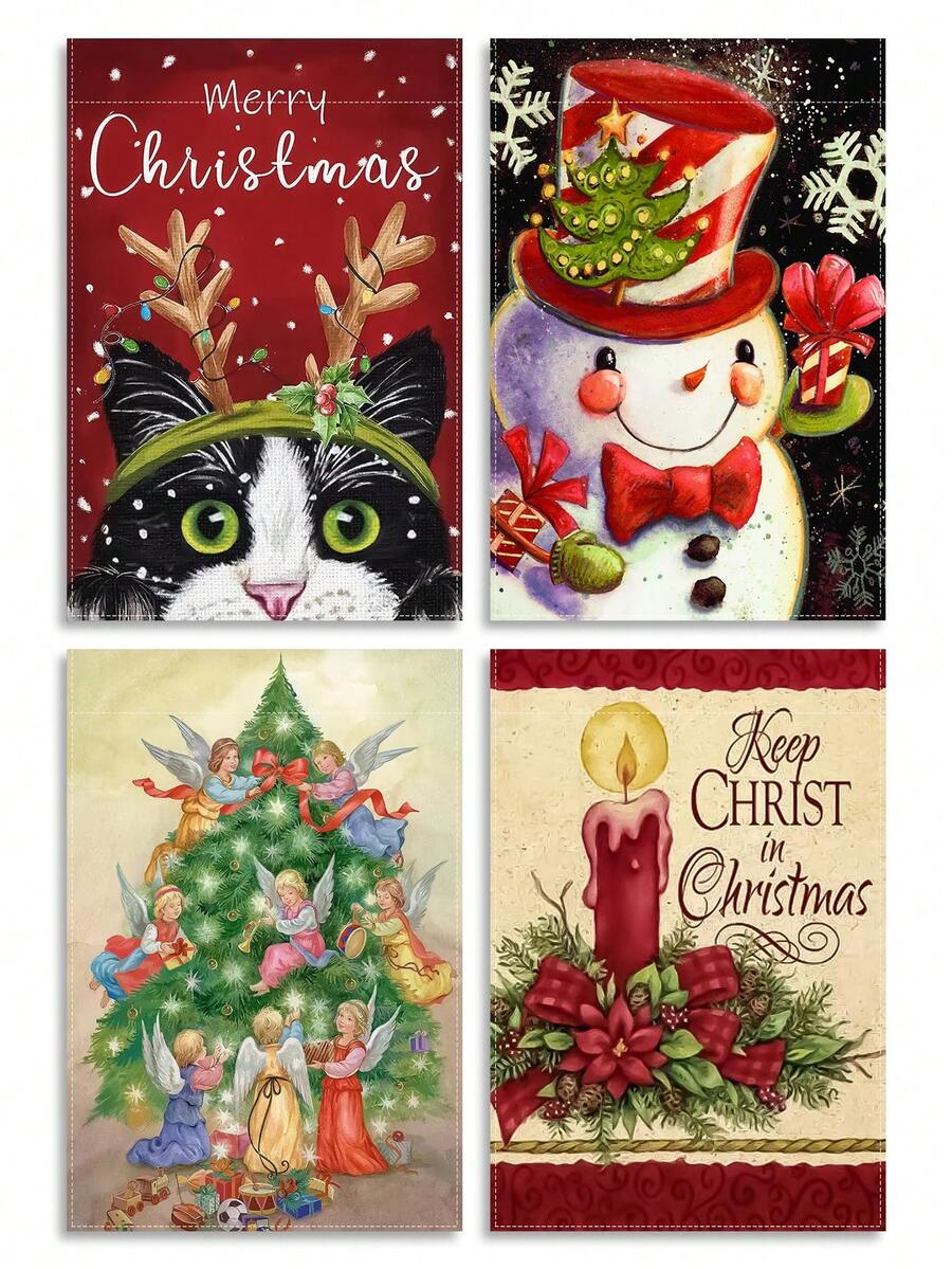 1pc Christmas Tree Pattern Flag, Christmas Print Garden Flag, Farm