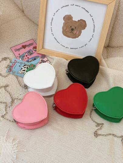 时尚纯色心形单肩包，PU皮革斜挎包