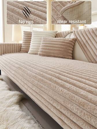 1pc Thick Plush Sofa Cushion Cover, Anti-Slip Sofa Slipcover, Dustproof Washable Couch Cover, Furniture Protector For Bedroom, Office, Living Room, Pet Friendly, Fit For L-Shaped Sectional 1/2/3/4-Seater Sofa, Autumn/Winter