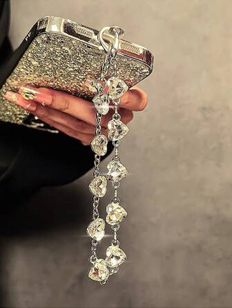 Cadena de metal con mango de cristal de lujo y alta gama, correa de muñeca, funda para teléfono, llavero, colgante de bolso, regalos para la madre, la familia, los amigos, el cumpleaños, las vacaciones, Charm y cadena para teléfono