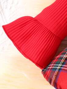 女婴圣诞发带，带蝴蝶结和亮片 + 亲肤棉质格子拼接长袖连体衣 - 紅色 - 查看 6