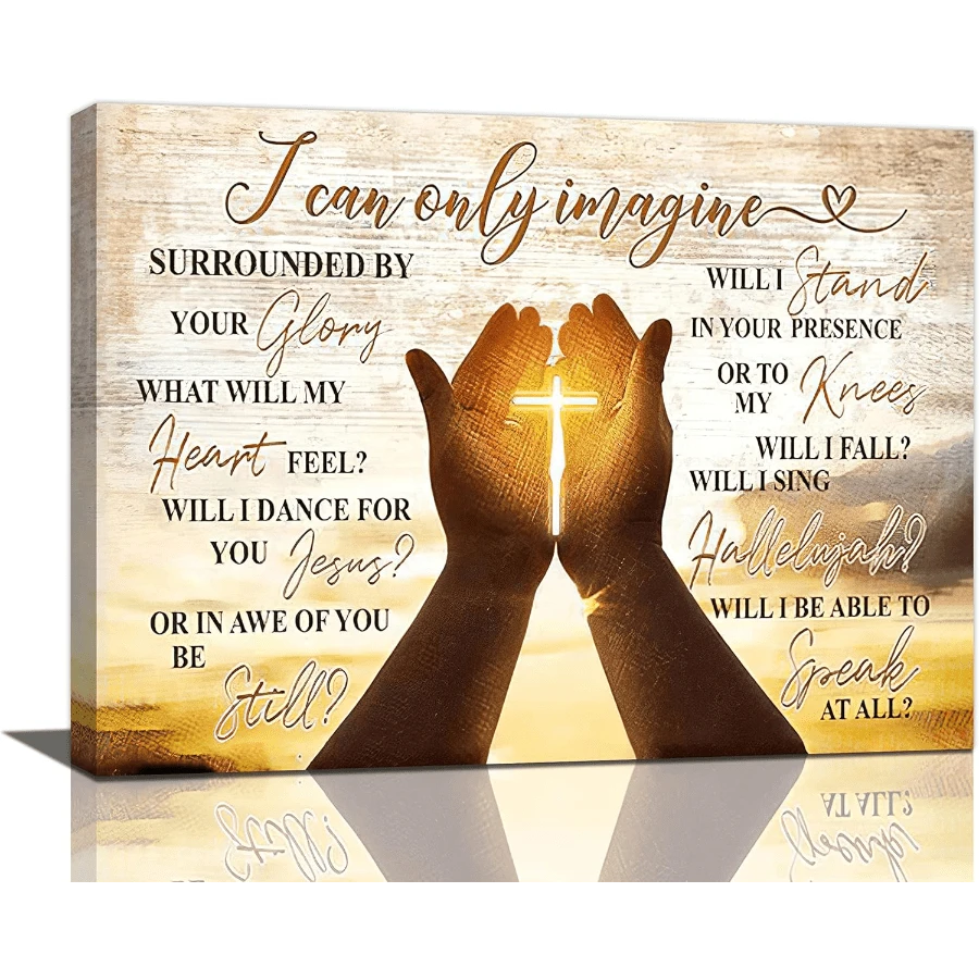 Christian Cross In Hands Wall Art Rustic I Can Only Imagine Wall Decor Gold Country Pictures Canvas Prints Motivational Modern Artwork For  Home Living Room Bedroom Bathroom