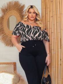 Women's Plus Size  Blouse - Impresión de onda negra - Ver 2