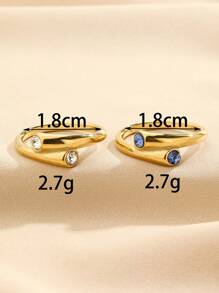 2 piezas Conjunto de anillos de acero inoxidable con acabado dorado lujoso, con zirconia rosa y azul incrustados, adecuado para uso diario de mujeres o como regalo - Amarillo Oro - Ver 3