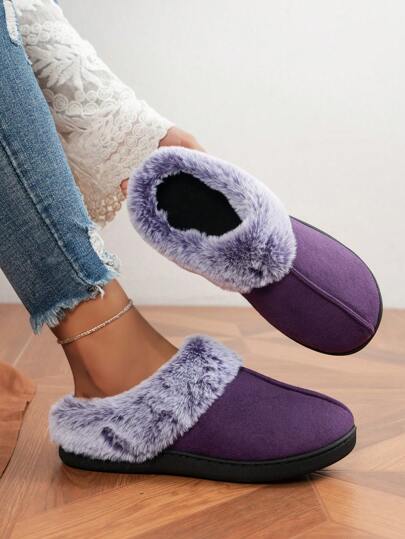 Women's Warm Slip-On Slippers Indoor & Outdoor Fuzzy Thermal Lined Anti-Slip House Shoes