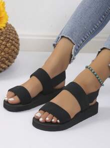 Women's Fashion Comfortable Black Summer Sandals, Wedge Heel, Mid Heel, Casual Beach Ladies Comfortable Sandals For Vacation And Beach