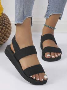 Women's Fashion Comfortable Black Summer Sandals, Wedge Heel, Mid Heel, Casual Beach Ladies Comfortable Sandals For Vacation And Beach