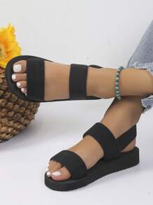 Women's Fashion Comfortable Black Summer Sandals, Wedge Heel, Mid Heel, Casual Beach Ladies Comfortable Sandals For Vacation And Beach