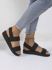 Women's Fashion Comfortable Black Summer Sandals, Wedge Heel, Mid Heel, Casual Beach Ladies Comfortable Sandals For Vacation And Beach