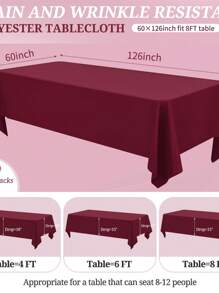 1pc Wine Red Solid Polyester Tablecloth, Suitable For Christmas, Restaurants, Dining Tables, Coffee Tables, Home Decor, Weddings, Birthday Parties