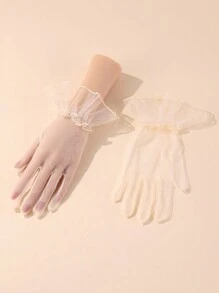 1 paire de gants élégants pleine main couleur champagne, convenant pour les fêtes, l'opéra, les mariages et la Saint Valentin des femmes
