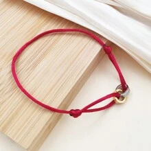 1 pieza Nuevo brazalete de doble anillo de la suerte con brazalete de doble anillo de acero inoxidable, cuerda, apto para uso diario