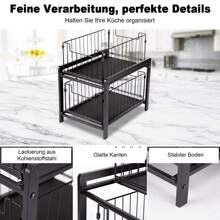 Ablageregal Küchenregal mit 2 Korb Ausziehbar multifunktional zweilagig, Kohlenstoffstahl Regal große Größe 50KG tragend, Aufbewahrung Bad Organizer für Heimat und Büro