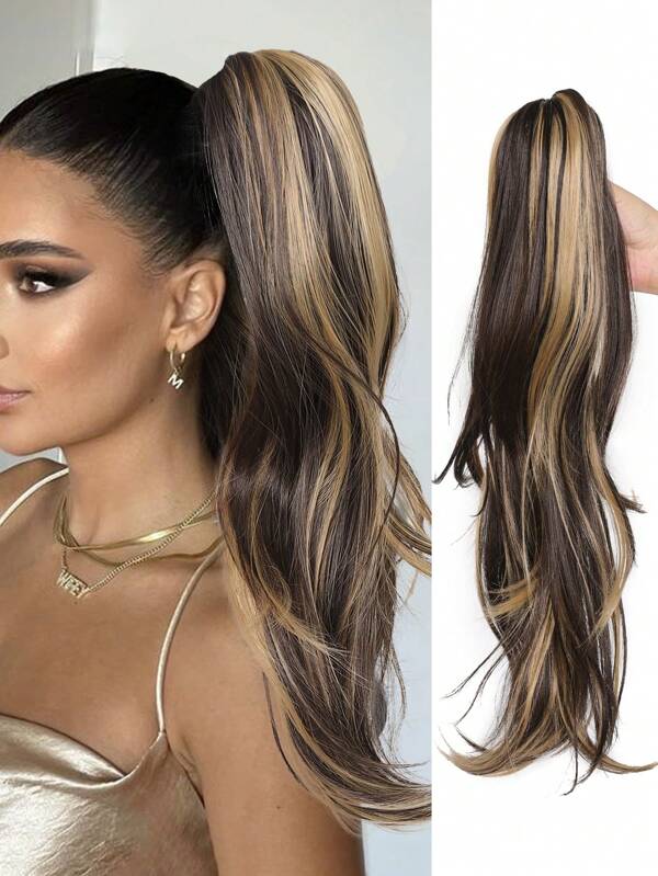 Extensión de coleta con clip de garra para mujeres, cabello lacio sintético largo, coletas resistentes al calor de fibra de cabello para niñas de 18 pulgadas