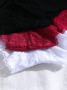 3 件套纯色蝴蝶结蕾丝装饰时髦内裤，性感浪漫女式设计 - 彩色 - 查看 6