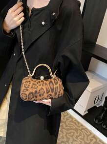 1pc Handbag With Brown Leopard Print, Exquisite And Compact Touch, Comfortable And Soft Space, Abundant Fashion, Simple And Design, Highly Attractive And High Texture, Suitable For Work, Shopping, Playing, Dating, Photography, Matching Clothes, Giving Gifts, Putting Loose Change, Mobile Phone Suitable For Girls To Use - Brown - View 4