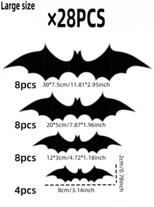 28pcs/Set Halloween Wall Bat Decorations, 4 Different Sizes 3D Realistic Horror Bat Stickers, Black Plastic Fake 3D Bat Stickers For Party Home Window Decor, Suitable For House, Window, Home, Yard, Indoor, Bathroom, Bar, KTV, Haunted House And Halloween Party Supplies,Christmas