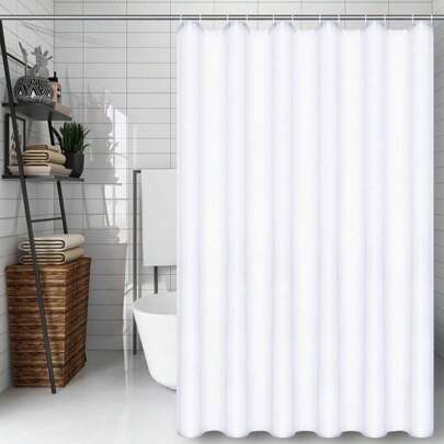 1 st. vit duschdraperifoder i tyg, enfärgad, högkvalitativ polyesterväv, metallöljetter, med upphängningsringar, maskintvättbar, lämplig för modern neutral hotellbadrumsinredning
