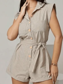 Women's Clothing/ Rompers/ Headband/ Linen - Beige - View 1
