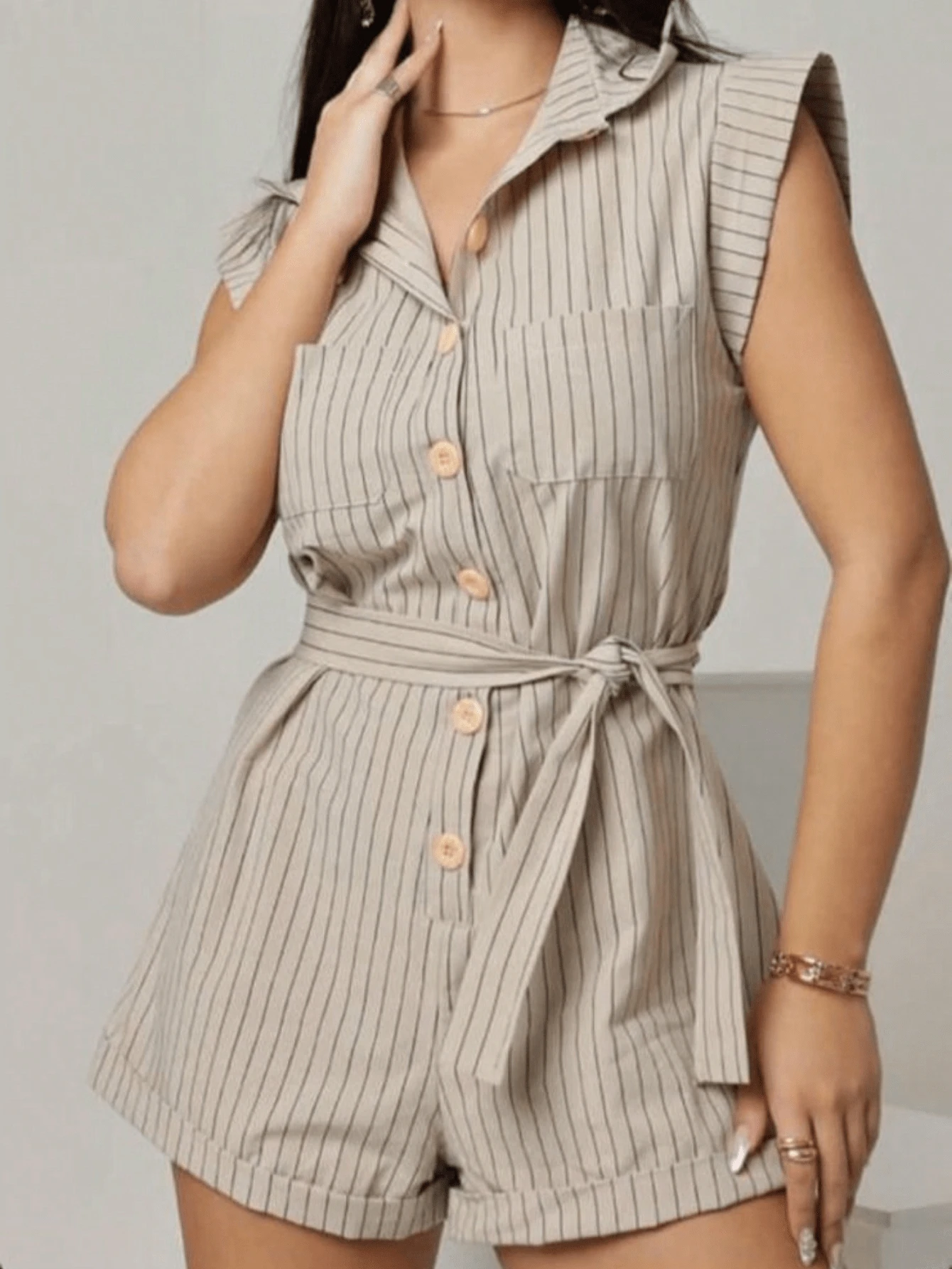 Women's Clothing/ Rompers/ Headband/ Linen - Beige - View 1