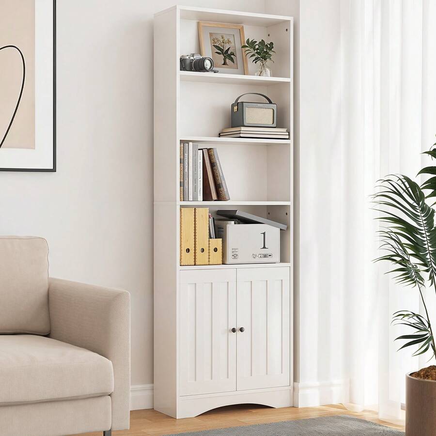 71" Tall Bookcase With Adjustable Shelves, 6-Shelf Bookcase And Bookshelves With Doors, Floor Standing Display Storage Shelves - 白色 - 查看 1
