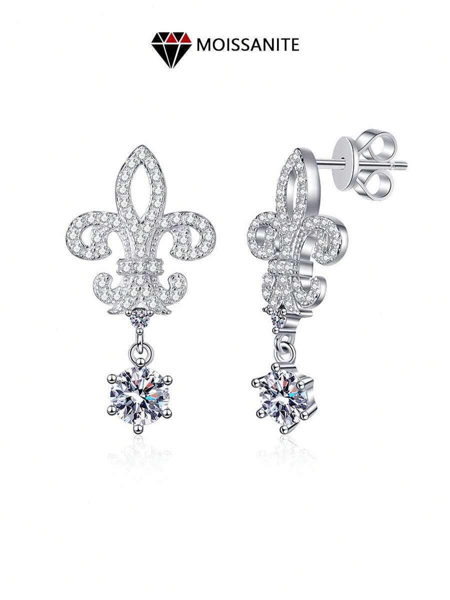 LOVESSOM A Pair Of S925 Sterling Silver Moissanite Earrings, Cocktail Crown Style, Classic Elegant, Suitable For Daily Wear, Travel, Date, Dinner Gift, Anniversary, Birthday, Wedding, Proposal Jewelry Gift, Christmas, Halloween, Thanksgiving Gift