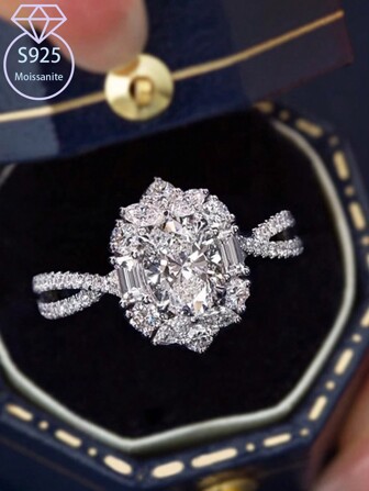 KAHOOT 1 件 925 纯银 1 克拉椭圆形莫桑石戒指，适合日常佩戴，适合万圣节和圣诞节，适合节日、约会、聚会、派对，适合订婚、婚礼、求婚戒指，适合送给妻子、女朋友、生日礼物、周年纪念礼物