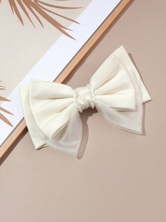 1pc High-End Bowknot Spring Clip Satin Ribbon Hair Clip With Gold Diamond Face