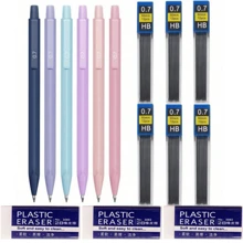 可爱的自动铅笔套装，6 种颜色的铅笔 0.5 毫米和 0.7 毫米，6 支自动铅笔，带 72 支 HB 铅笔替换芯，替换芯，美观的自动铅笔适合书写，粉彩自动铅笔，带舒适握把和橡皮擦，可用于书写、绘图、素描、制图、学校办公用品、文具、回到办公室、女孩写作 - 彩色 - 查看 17