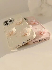 1 pièce Coque de téléphone avec fleur en dentelle de perles 3D, compatible avec les séries 16/15/14/13/12/11/XS Max/XS/XR - Rose bonbon - Voir 6